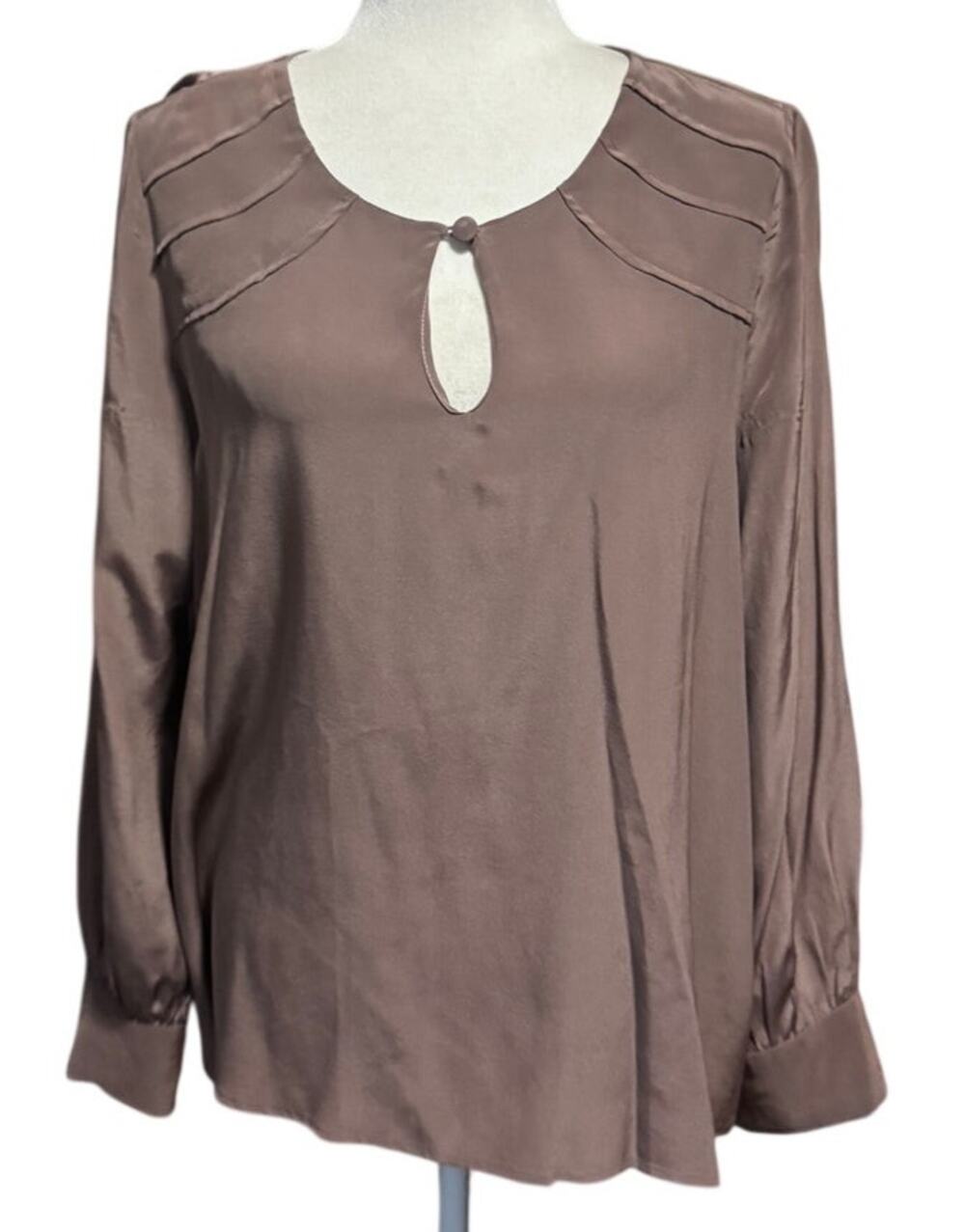 Brochu Walker Silk Keyhole Blouse Taupe Brown Long Sleeve Size M